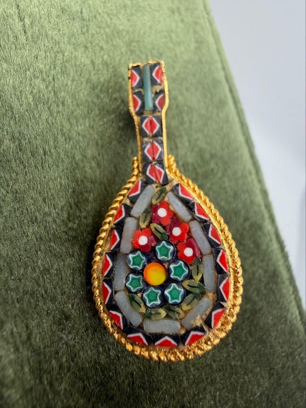 Italian micro-mosaic mandolin brooch